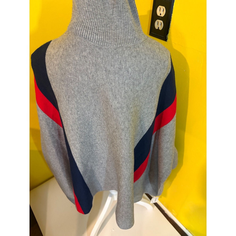 Toss Designs Poncho Sweater Womens One Size Gray Colorblock Mock Neck Cape Knit